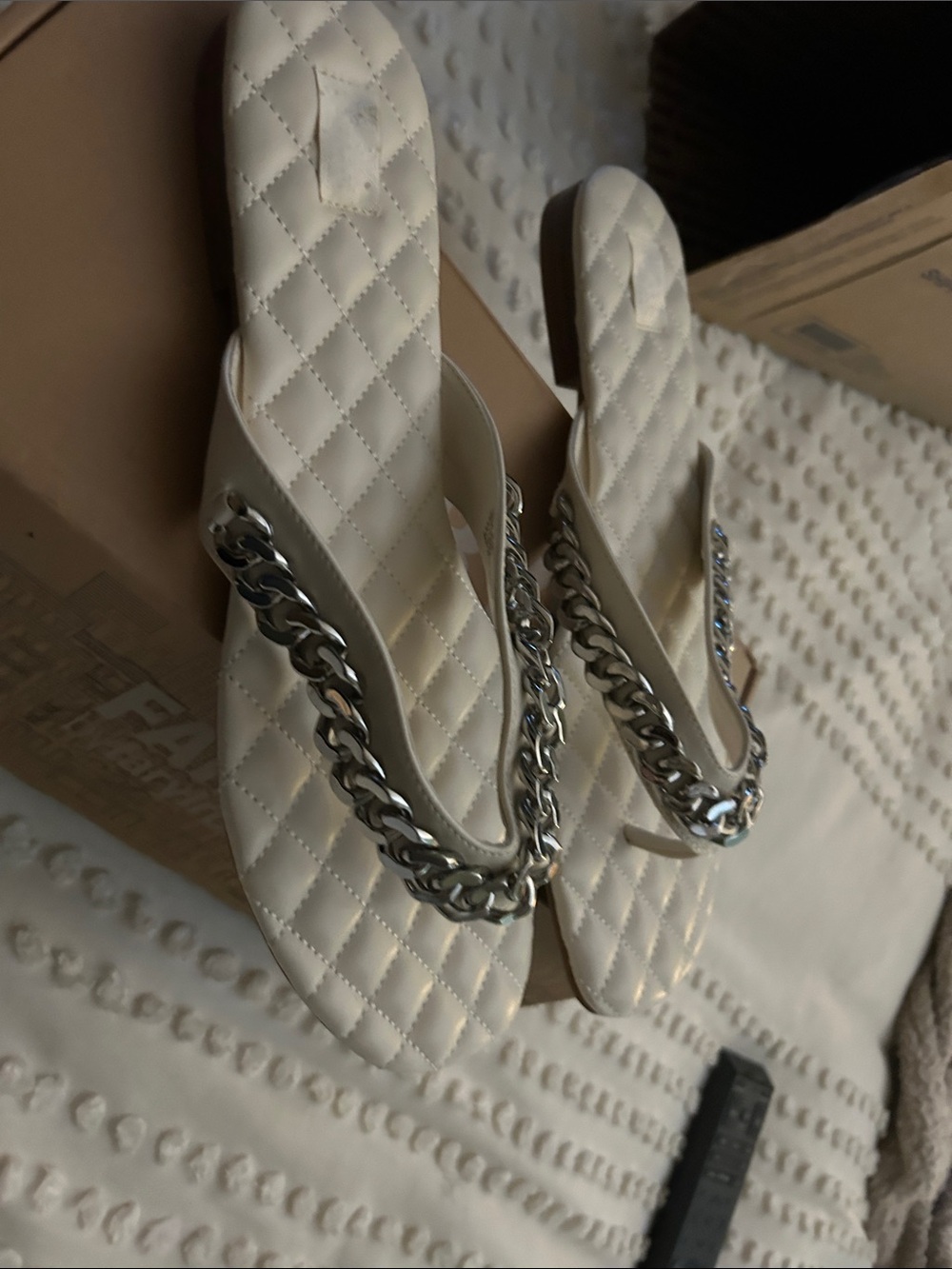 FARYL by Farylrobin Gianna Chain Sandals in Crème (Size 14)